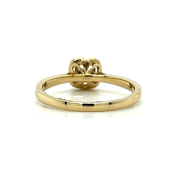14K Yellow Gold 1/5  Carat Total Weight Diamond Cluster and Halo Engagement Ring