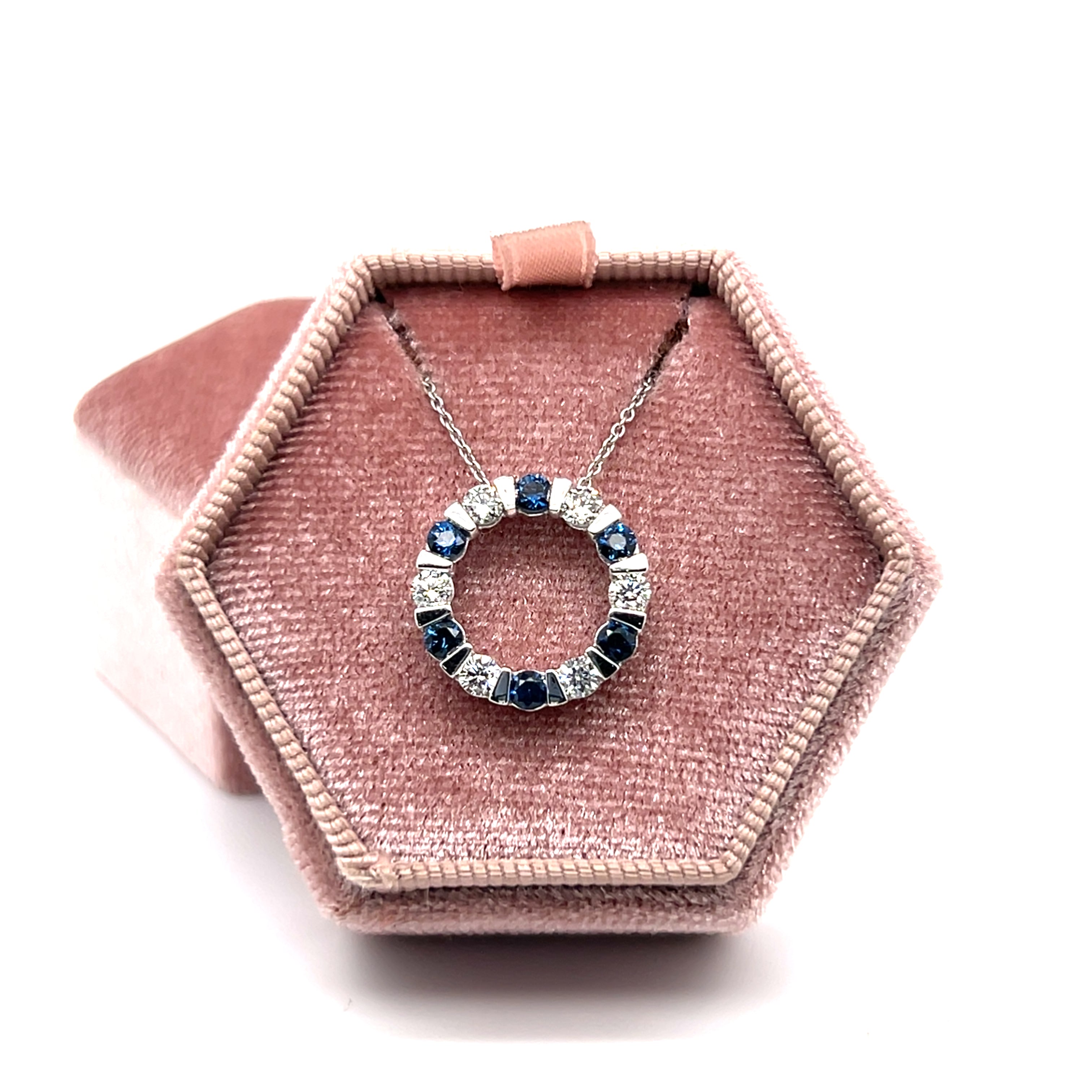 White Gold Sapphire and Diamond Circle Pendant