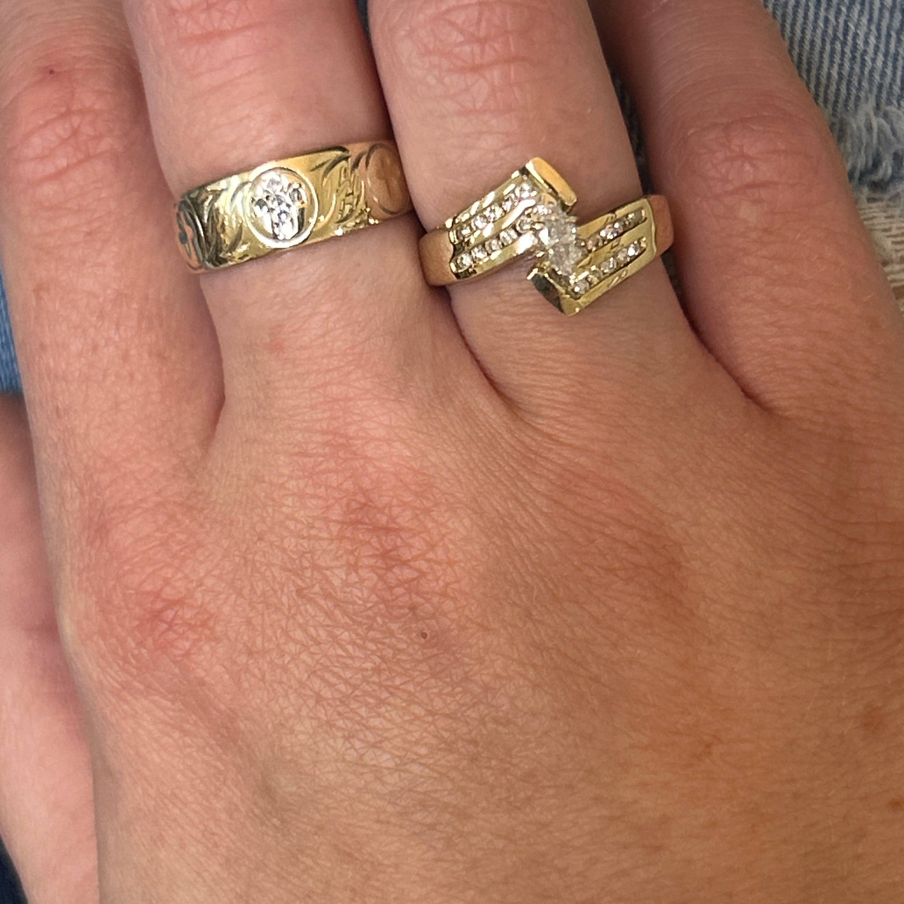 Yellow and White Gold Diamond Vintage Estate Engagement Ring