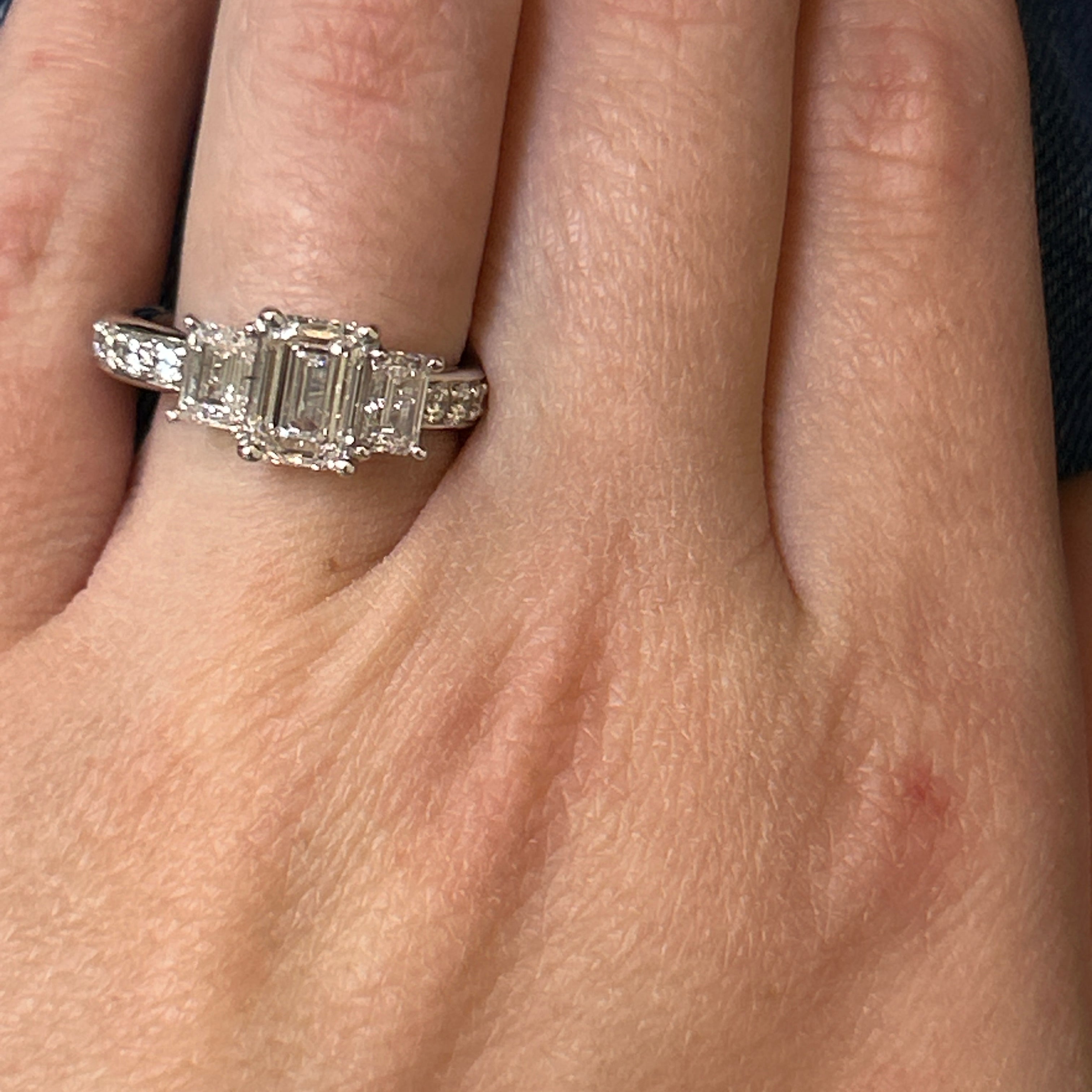 White Gold Lab Grown Emerald-Cut 3-Stone Diamond Bridal/Engagement/Wedding/Anniversary Ring