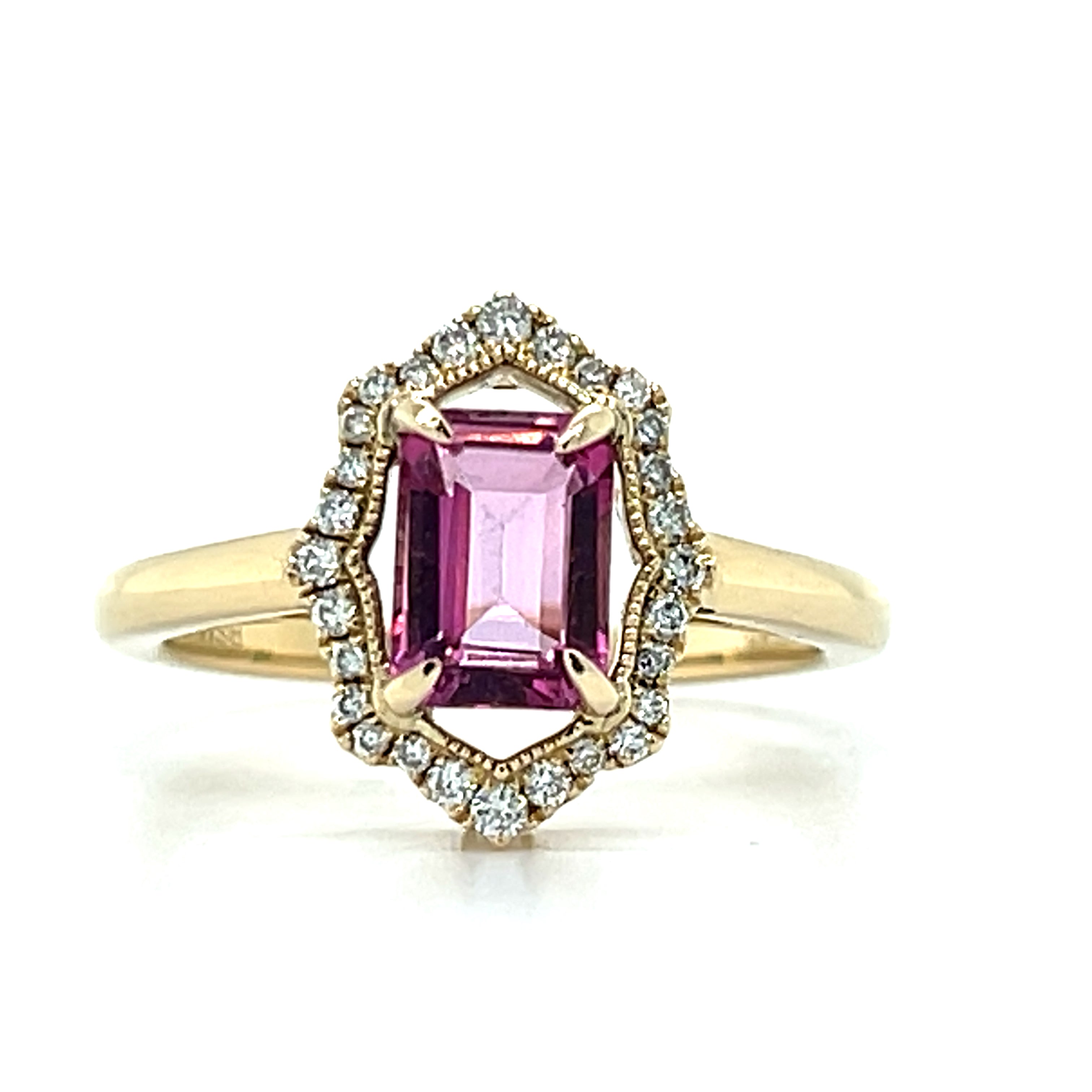 "Pink-a-Boo" WJS Custom Set Pink Topaz and Diamond Ring with Peekaboo Diamonds