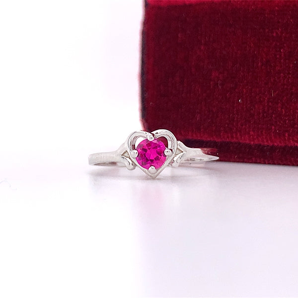 Sterling Silver July Birthstone Ring with Open Heart Design, Little Girl Jewelry