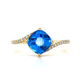 Yellow Gold Glacier Blue Topaz and Diamond Accent Ring