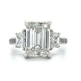 White Gold Lab Grown Emerald-Cut Center Stone with Trapezoid Side Stone Bridal/Engagement/Wedding/