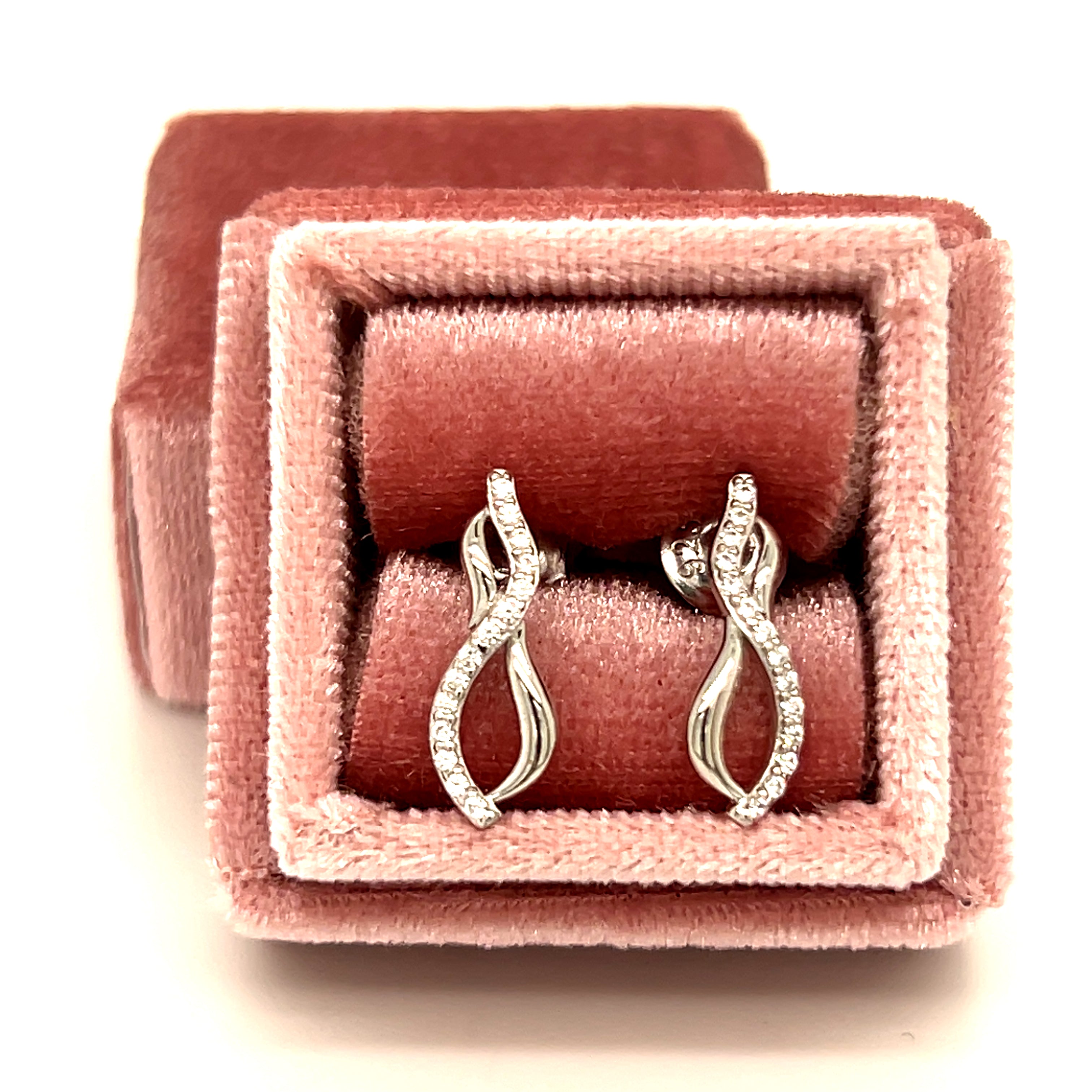 Silver Double Swirl Plain and Cubic Zirconia Earrings