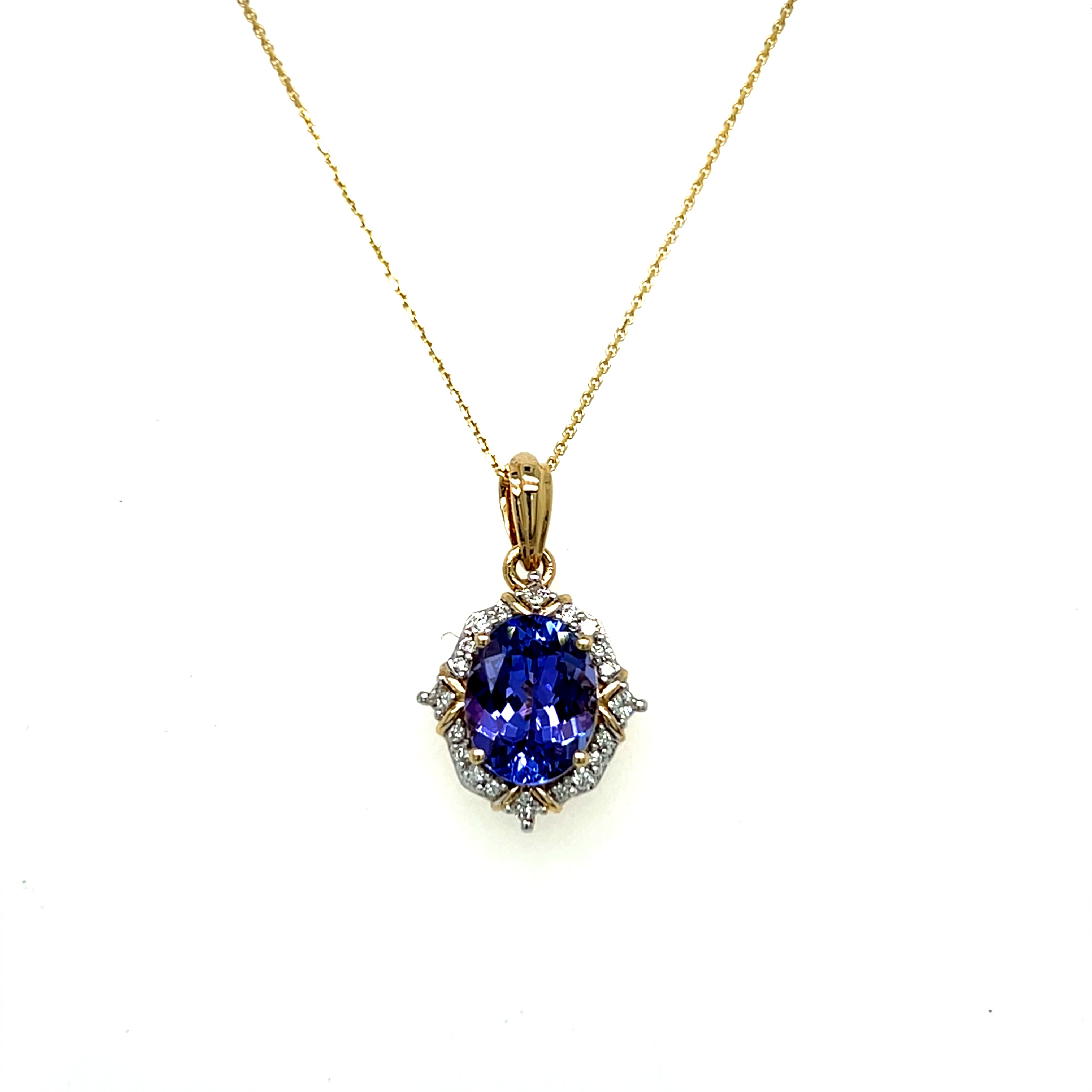 Yellow Gold Tanzanite and White Diamond Pendant