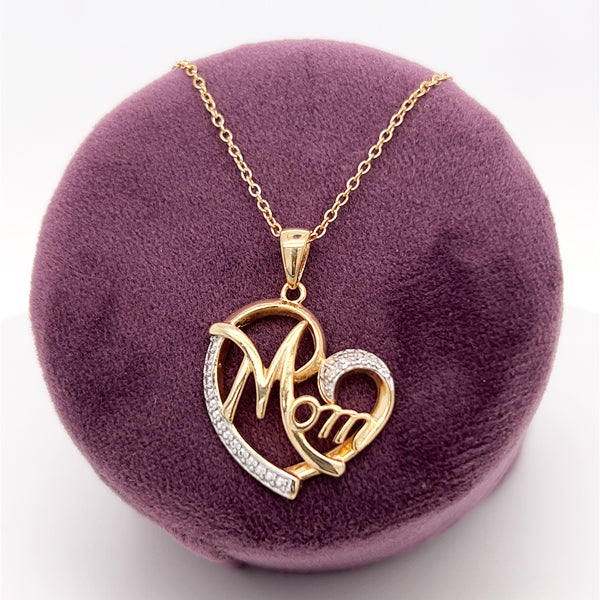 Silver/18K Gold Plated 1 Diamond Accent Mom Necklace