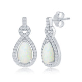 Silver White Pearshaped Opal with CZ Border Earrings