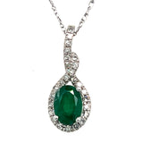14K White Gold .24 Carat Total Weight Diamond and .80CT Emerald Pendant Necklace on 18" Chain