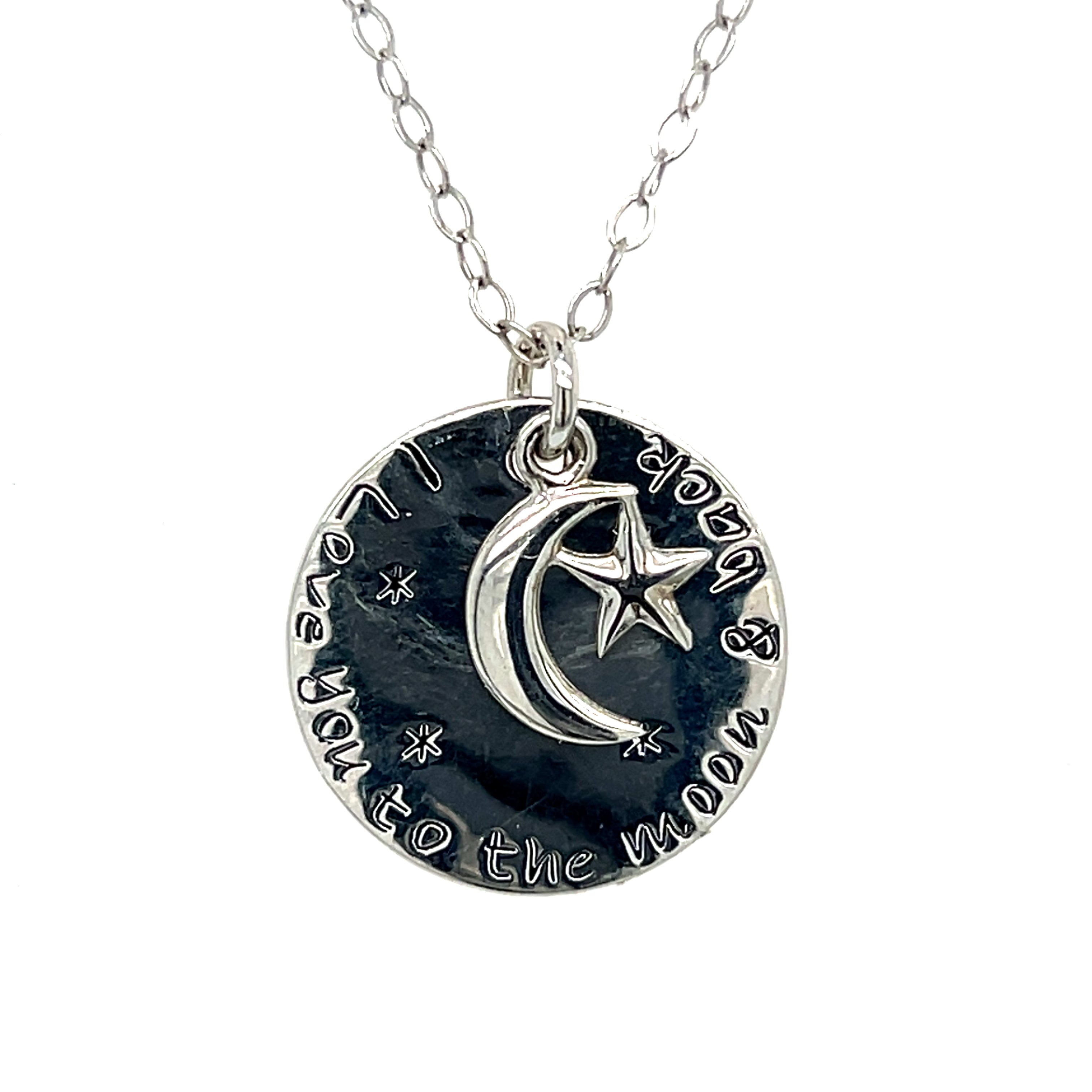 Silver I Love You to the Moon & Back Circular Pendant