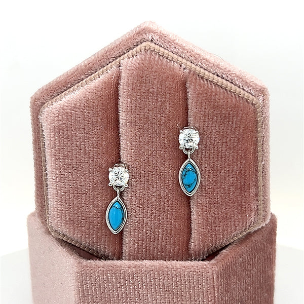 Silver Marquise Synthetic Turquoise and Cubic Zirconia Drop Earrings