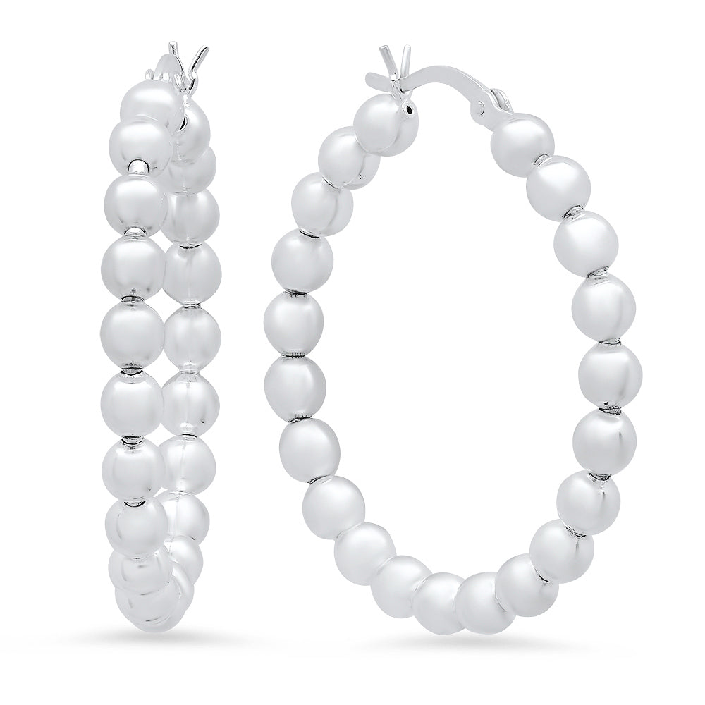 Silver Multi Bead Click Hoop Earrings