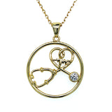 Silver Gold Plated Cubic Zirconia Stethoscope Heartbeat Circle Necklace