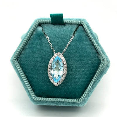 Silver Sky Blue Topaz and White Cubic Zirconia Marquise Pendant Necklace