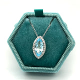 Silver Sky Blue Topaz and White Cubic Zirconia Marquise Pendant Necklace