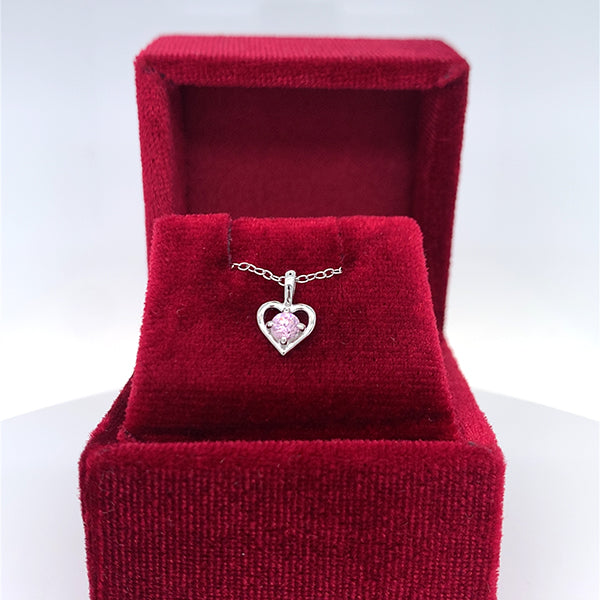 Sterling Silver October Birthstone Heart Pendant Necklace 15,"  Little Girl Jewelry