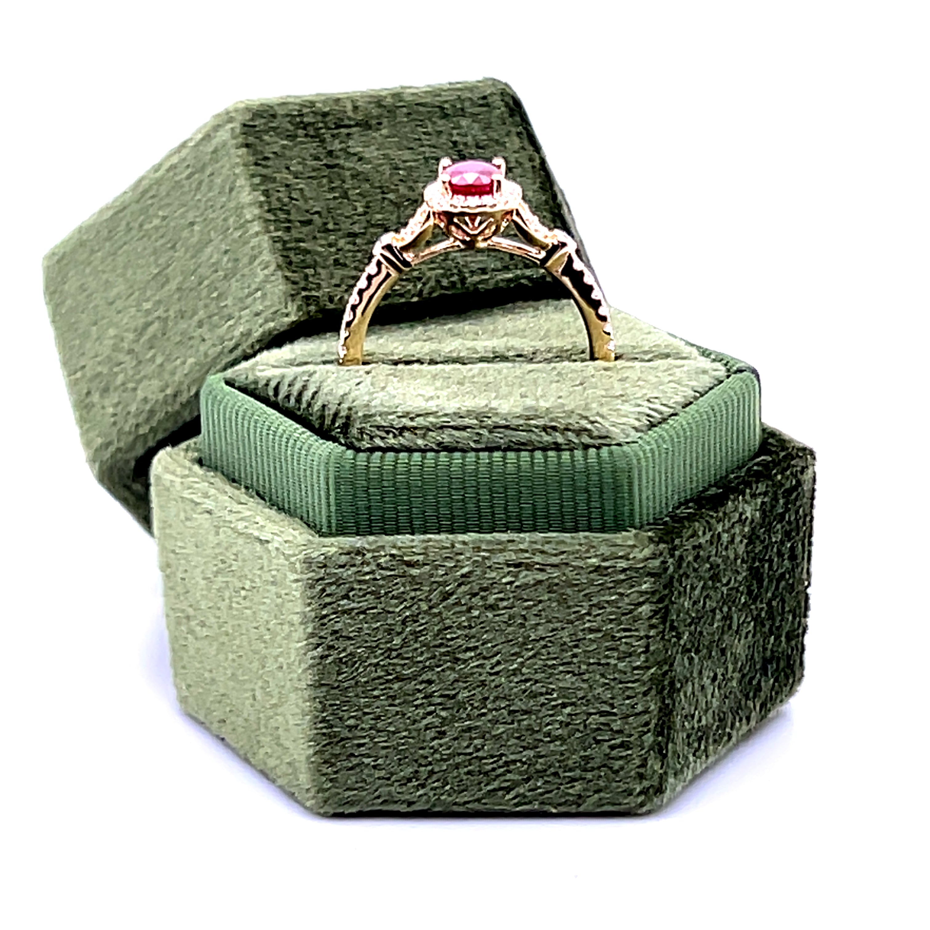 Yellow Gold 0.82CT 5x7mm Oval Ruby and 0.24 Carat Total Weight (42) Diamond Ring