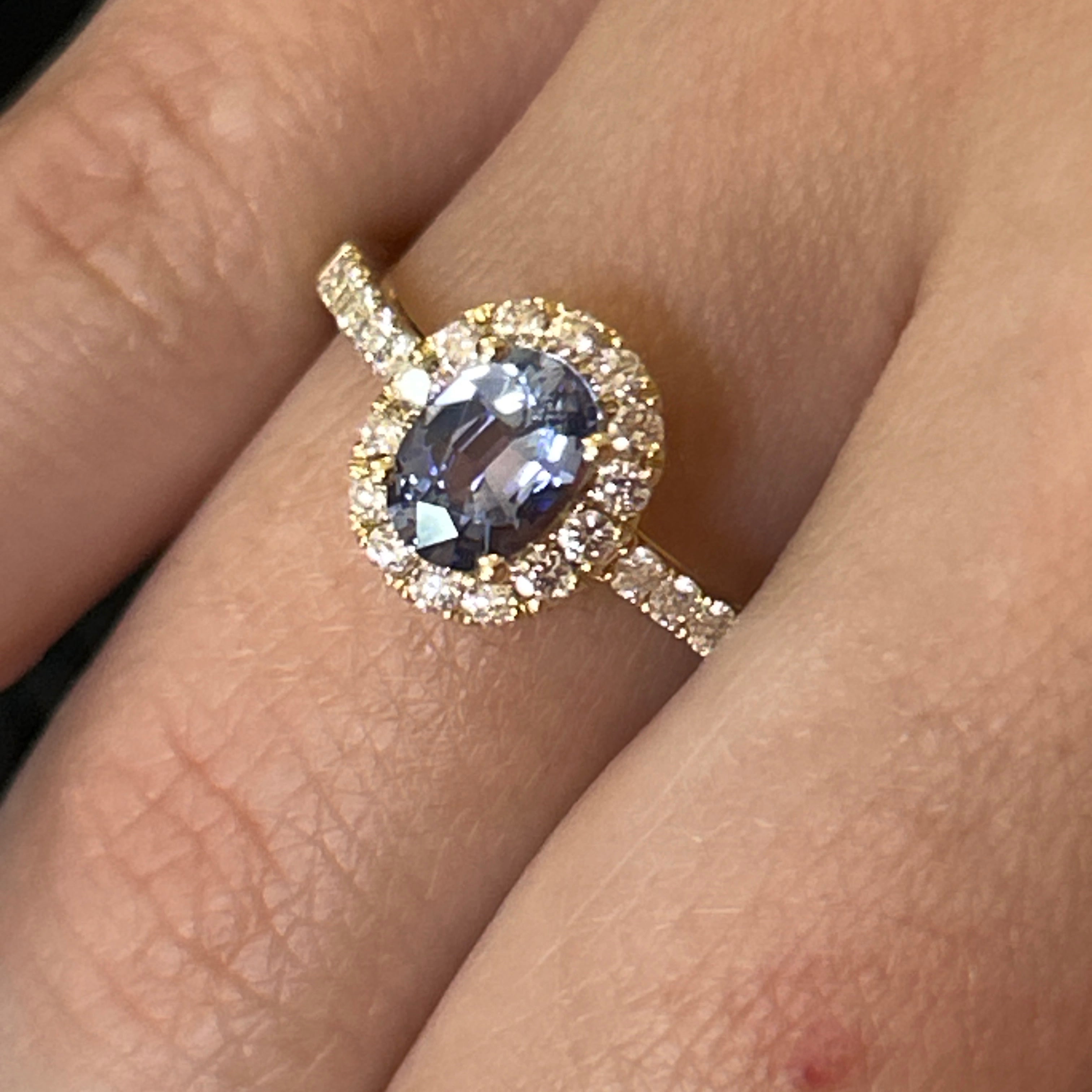 14K Yellow Gold Oval Sapphire and Diamond Halo Ring