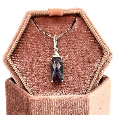 White Gold Lab Alexandrite and Diamond Pendant