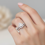 White Gold Diamond Pear-Shaped Halo Bridal Wedding Engagement Ring Set