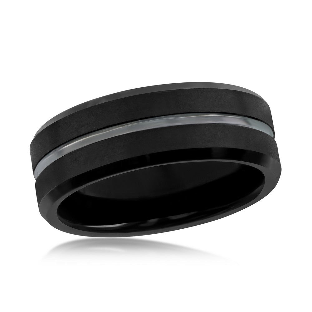 Men's Matte and Polished Black Tungsten Ring Size 10