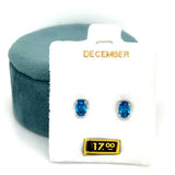 Sterling Silver 4mm Oval December Birthstone Earrings