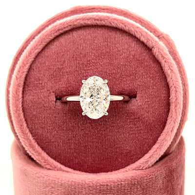 14K White Gold 3.08CT D VS1 IGI Oval Sol Lab Grown Diamond Engagement Ring