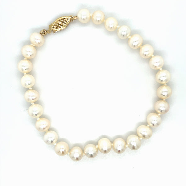 14K Yellow Gold 6mm Pearl Bracelet 7"