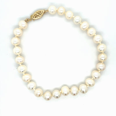 14K Yellow Gold 6mm Pearl Bracelet 7"