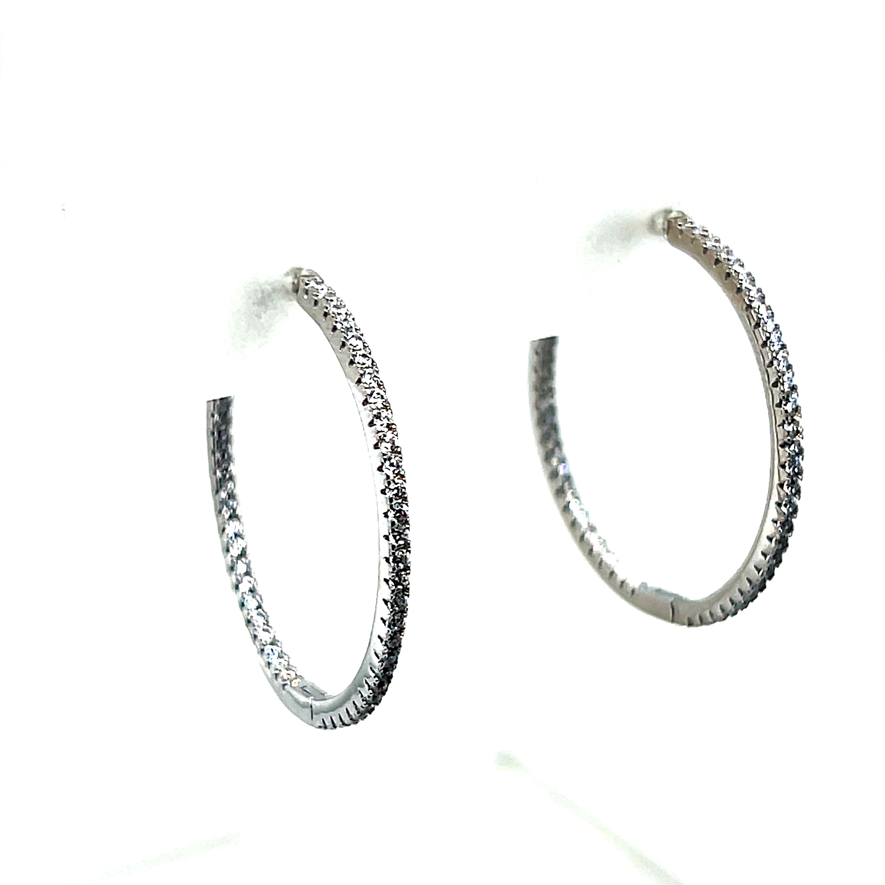 Silver Cubic Zirconia Inside Outside Hoop Earrings