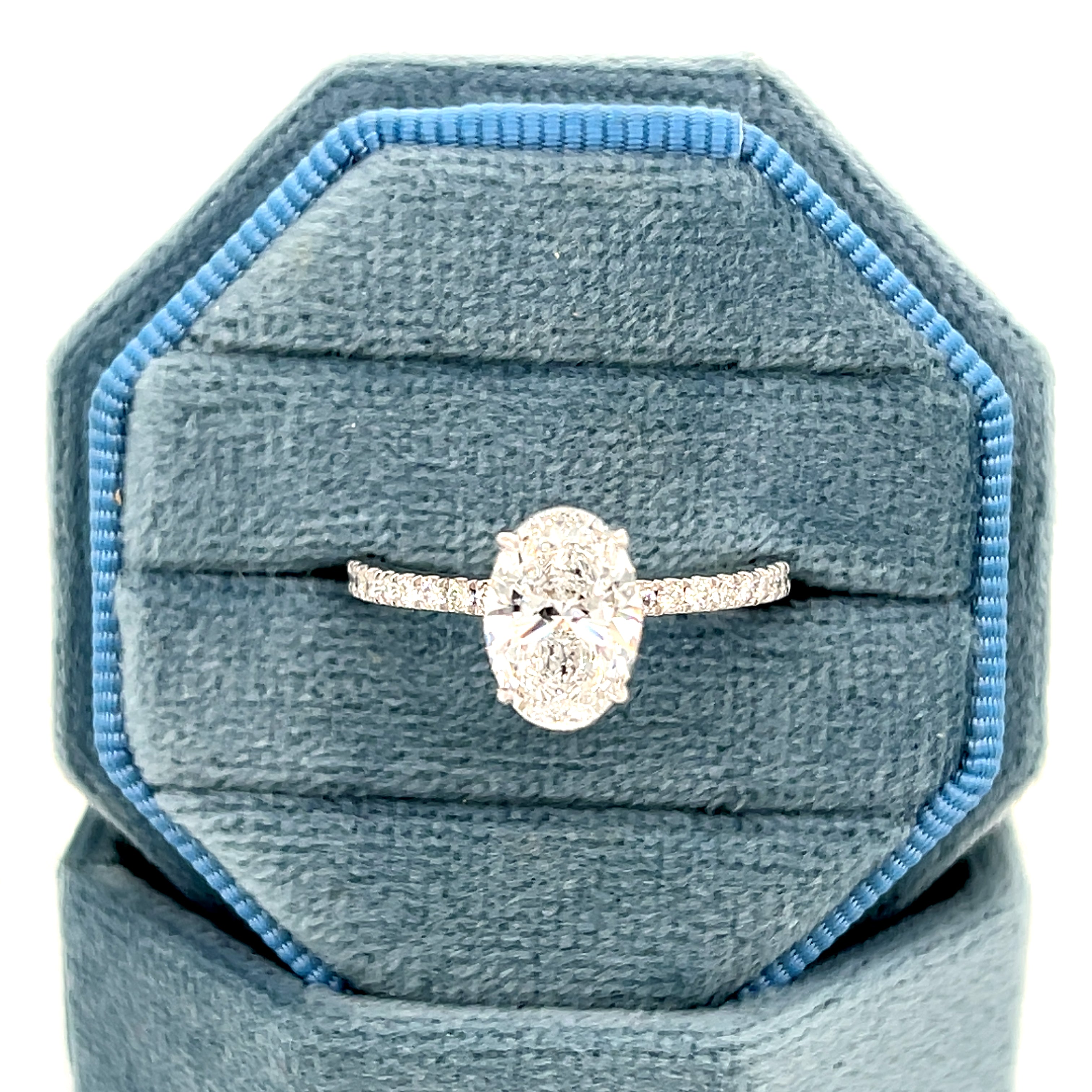 14K White Gold F VS2 Lab Grown 1.50 Carat Center Oval Diamond Engagement Ring with Hidden Halo 1.81 Carat Total Weight