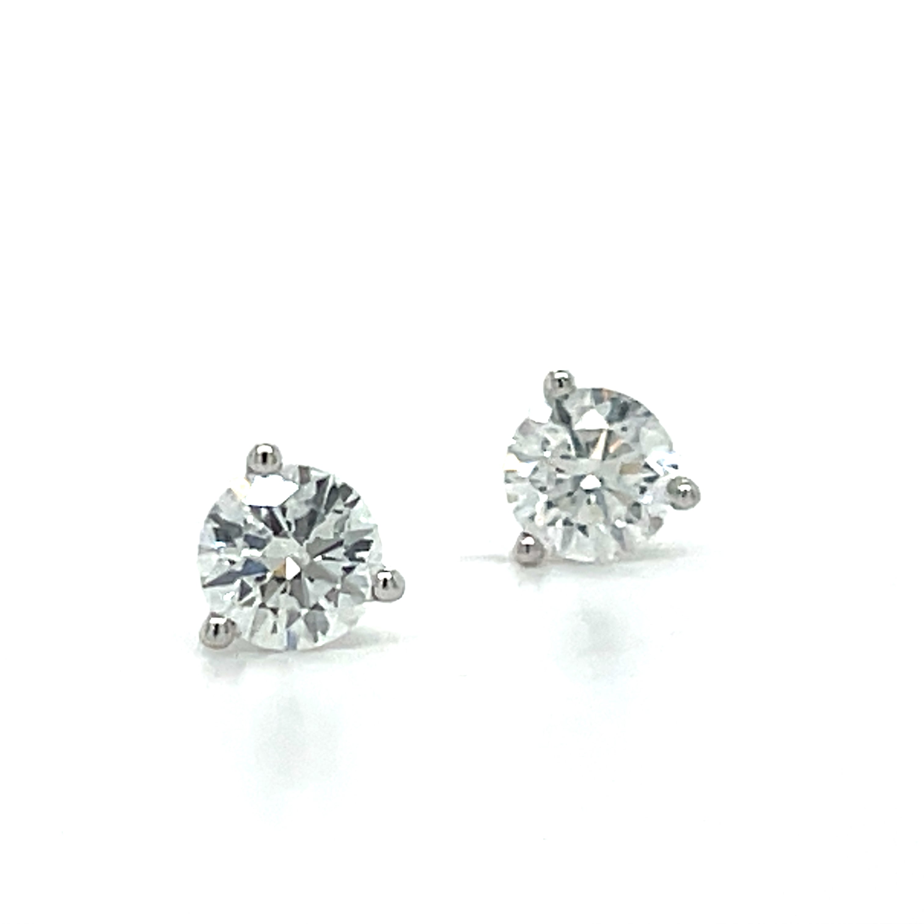 White Gold 3 Prong Martini Diamond Stud Earrings