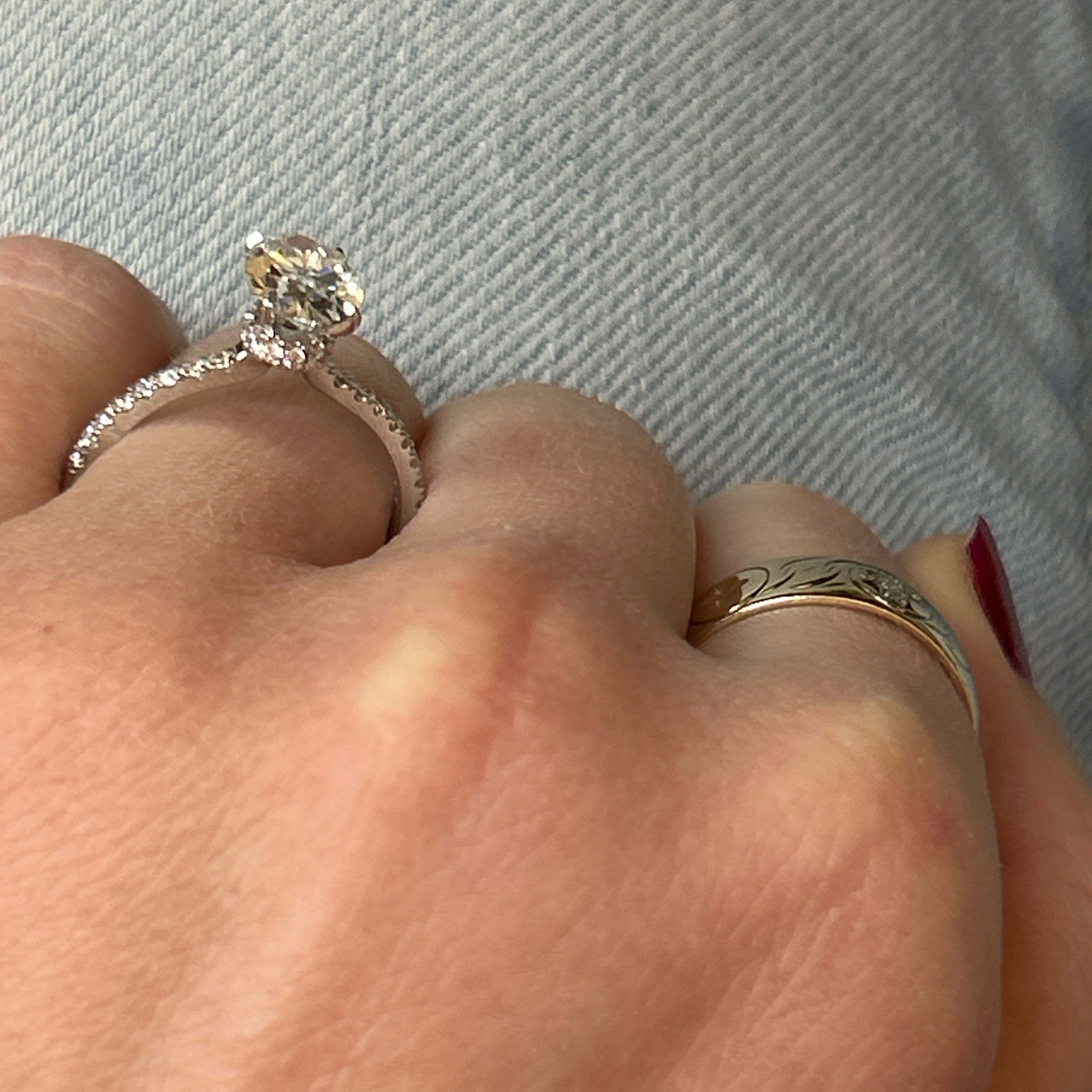 14K White Gold F VS2 Lab Grown 1.50 Carat Center Oval Diamond Engagement Ring with Hidden Halo 1.81 Carat Total Weight