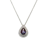 White Gold Pear Created Alexandrite and Diamond Double Halo Pear Pendant