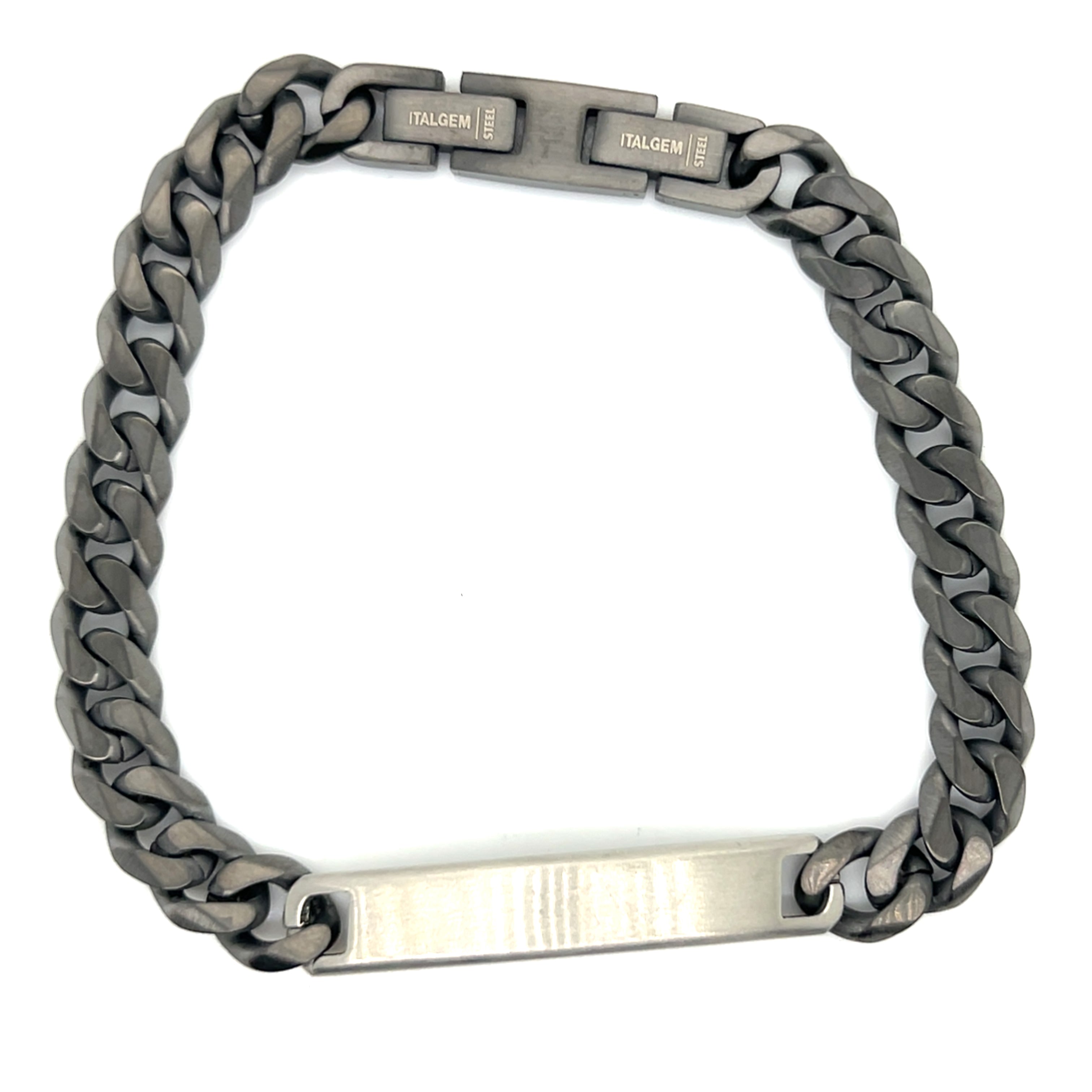 Stainless Steel Gunmetal-IP 7.8mm Curb Steel ID-Plate Bracelet 8+0.75"