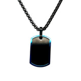 Stainless Steel Blue and Black-IP Matte and Polished Dog Tag Necklace 22"
