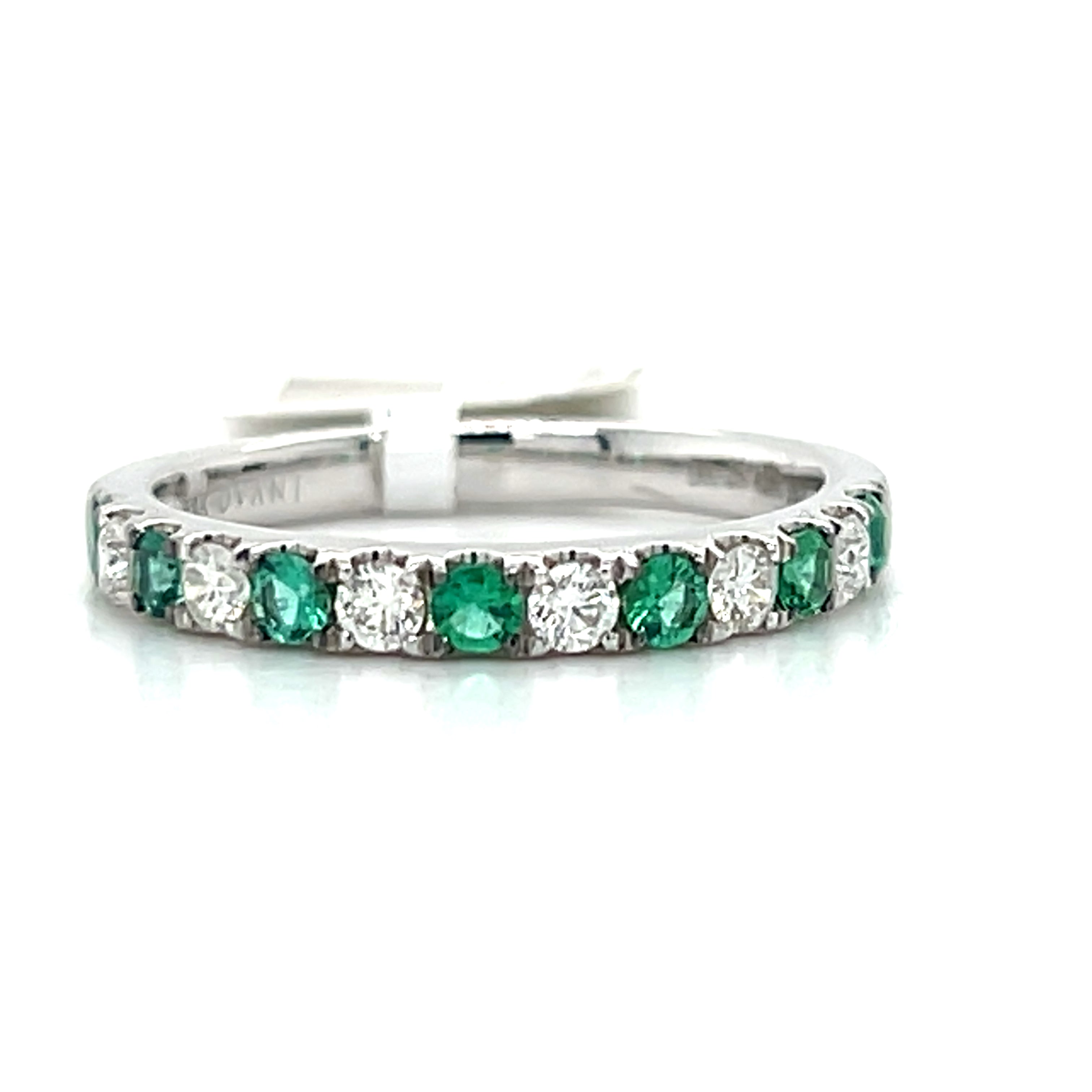 White Gold Emerald and Diamond Band Ring