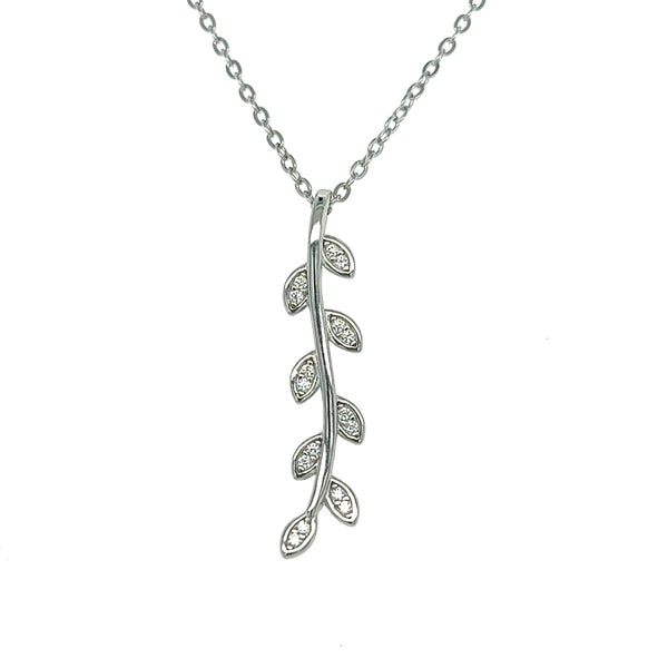 Silver Cubic Zirconia 8-Leaf Pendant Necklace