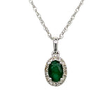 White Gold Oval Emerald and Diamond Pendant