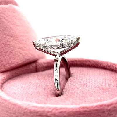 14KW 3.02CT Center Marquise and 0.10CTW Round Pave Hidden Halo Lab Grown Diamond Engagement Ring