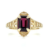 "Josephine" WJS Custom Set 14K Yellow Gold Emerald Cut Rhodolite Garnet Ring