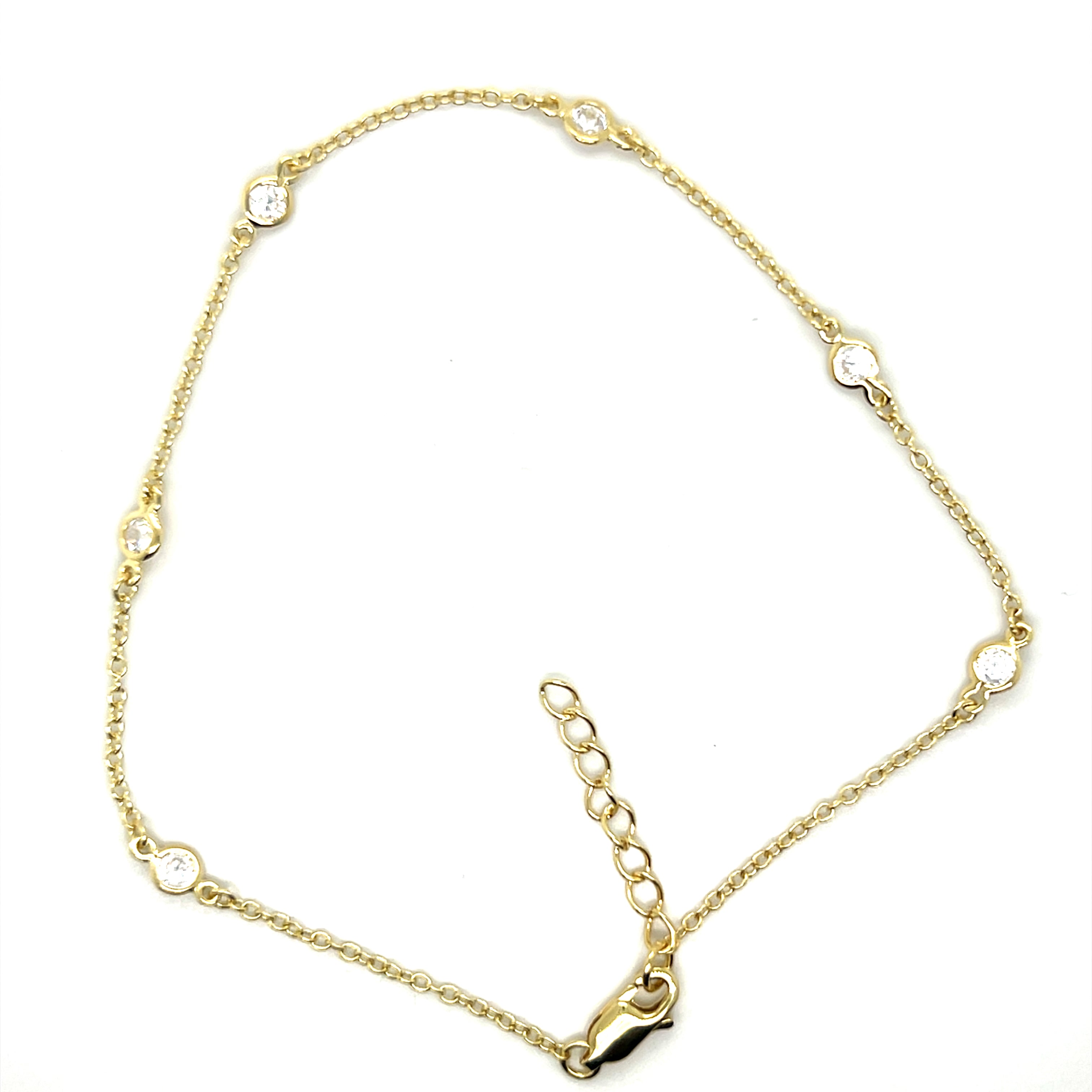 Sterling Silver Gold Plated Cubic Zirconia by the Yard Anklet 9+1"