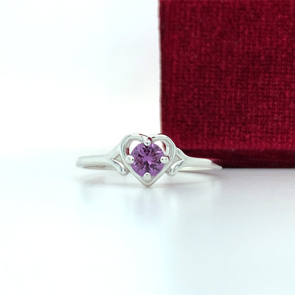 Sterling Silver June Birthstone Ring with Open Heart Design, Little Girl Jewelry
