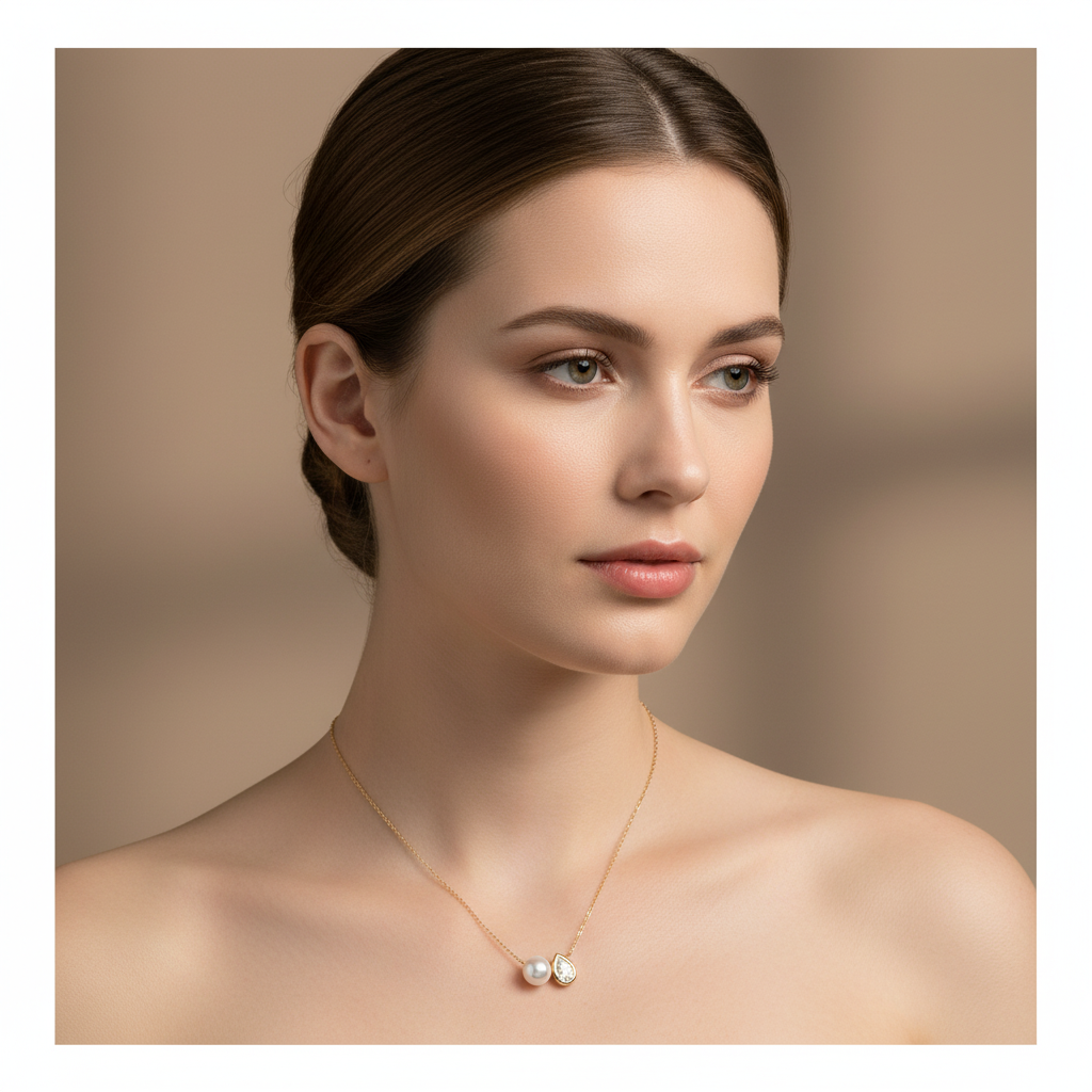 Yellow Gold Akoya Pearl annd Lab Grown Diamond Necklace