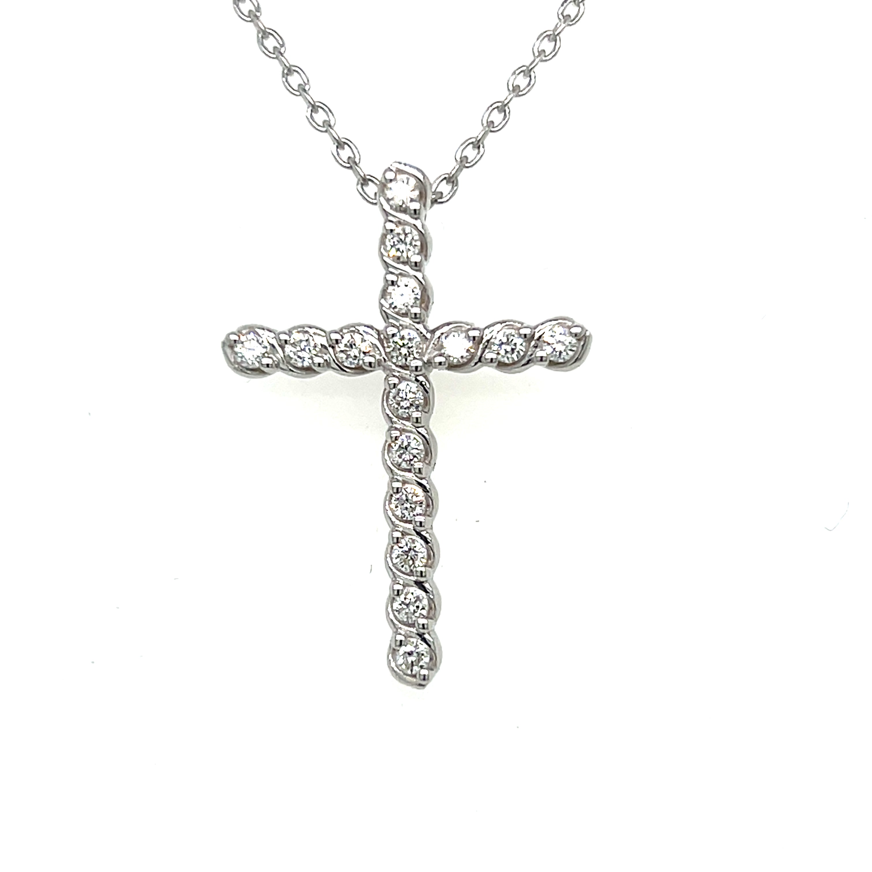 Silver Lab Grown Diamond Cross Pendant Necklace