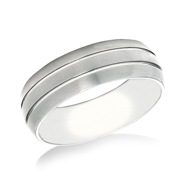 Men’s 8mm Brushed Titanium Wedding Band with 2 Grooves Size 8