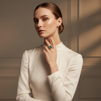 White Gold Emerald-Cut Emerald and Diamond Ring