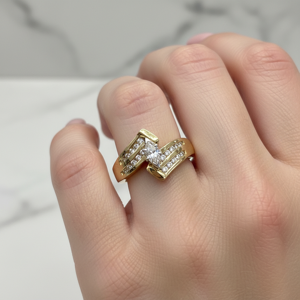 Yellow and White Gold Diamond Vintage Estate Engagement Ring