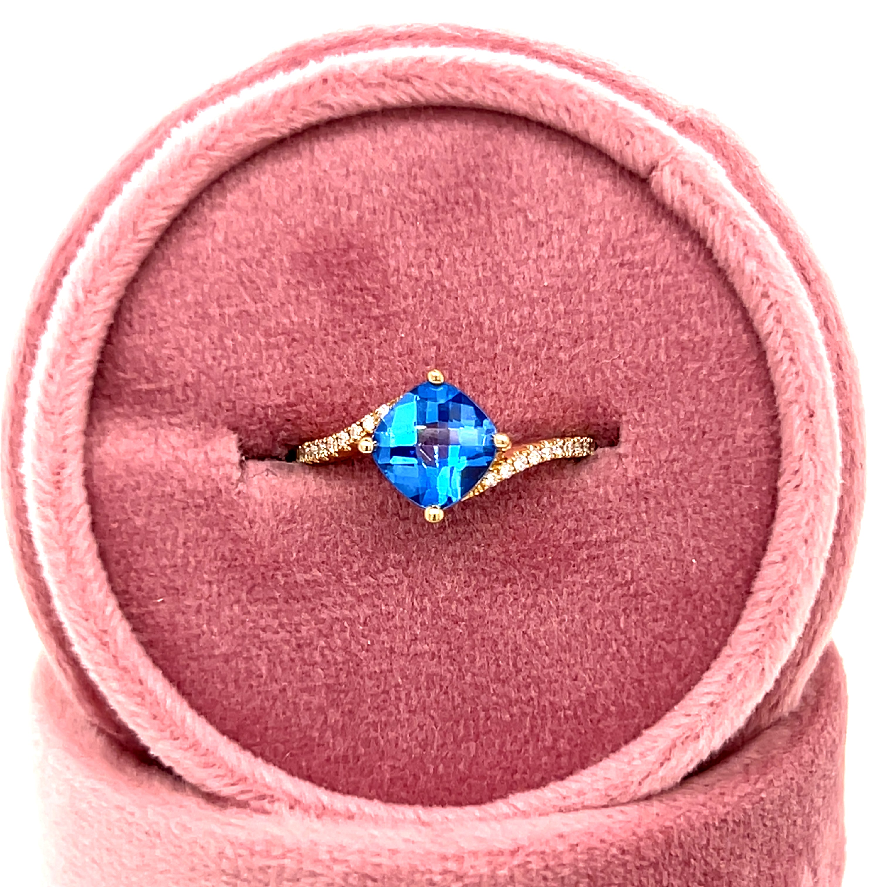 Yellow Gold Glacier Blue Topaz and Diamond Accent Ring