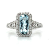 White Gold Cushion Cut Aquamarine and Diamond Ring